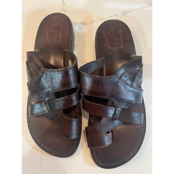 Jerusalem Sandals Other - Jerusalem Sandals Mens Brown Leather Toe Loop Slides Handmade Size 46 EU
